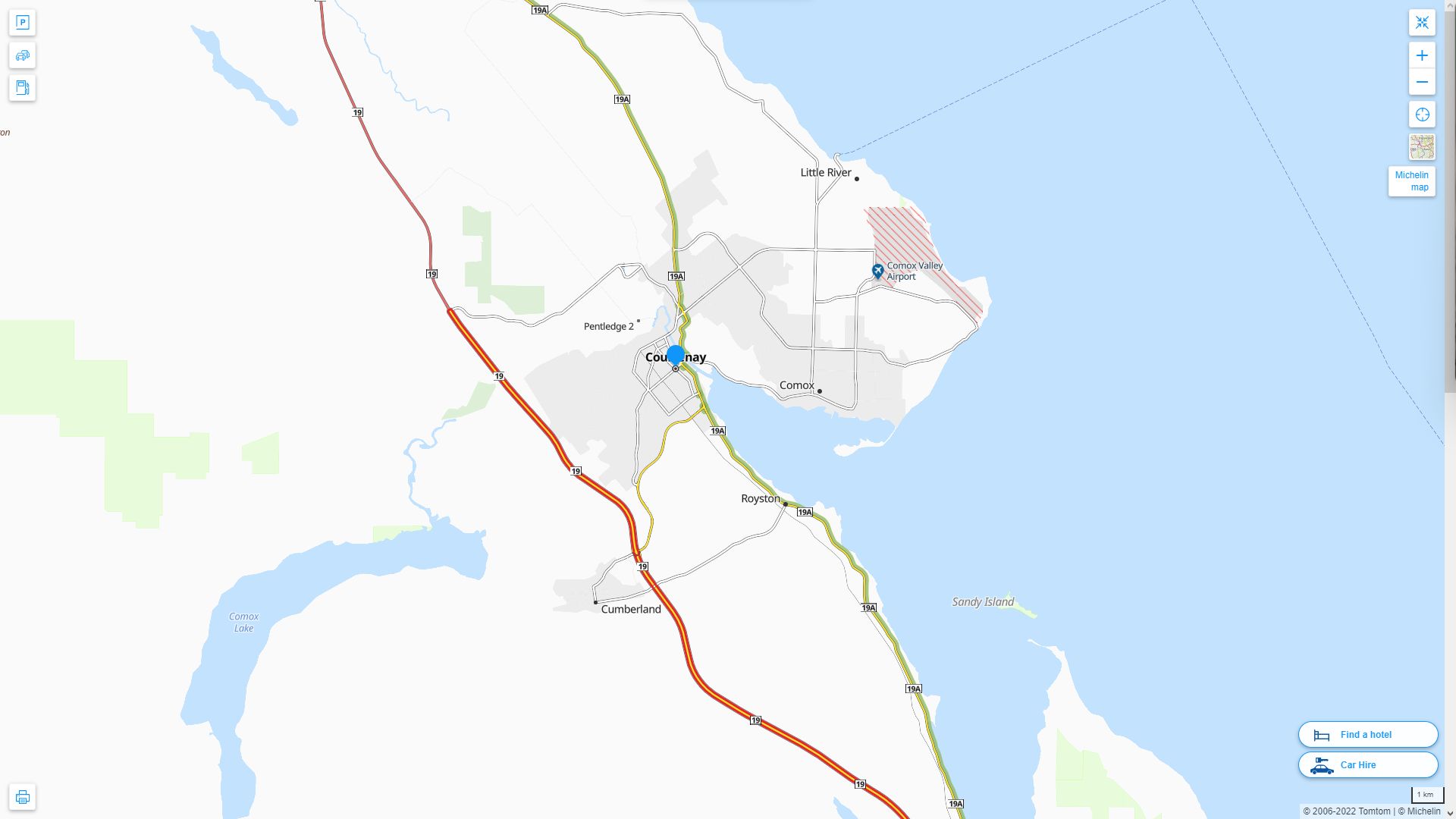 Courtenay Highway and Road Map